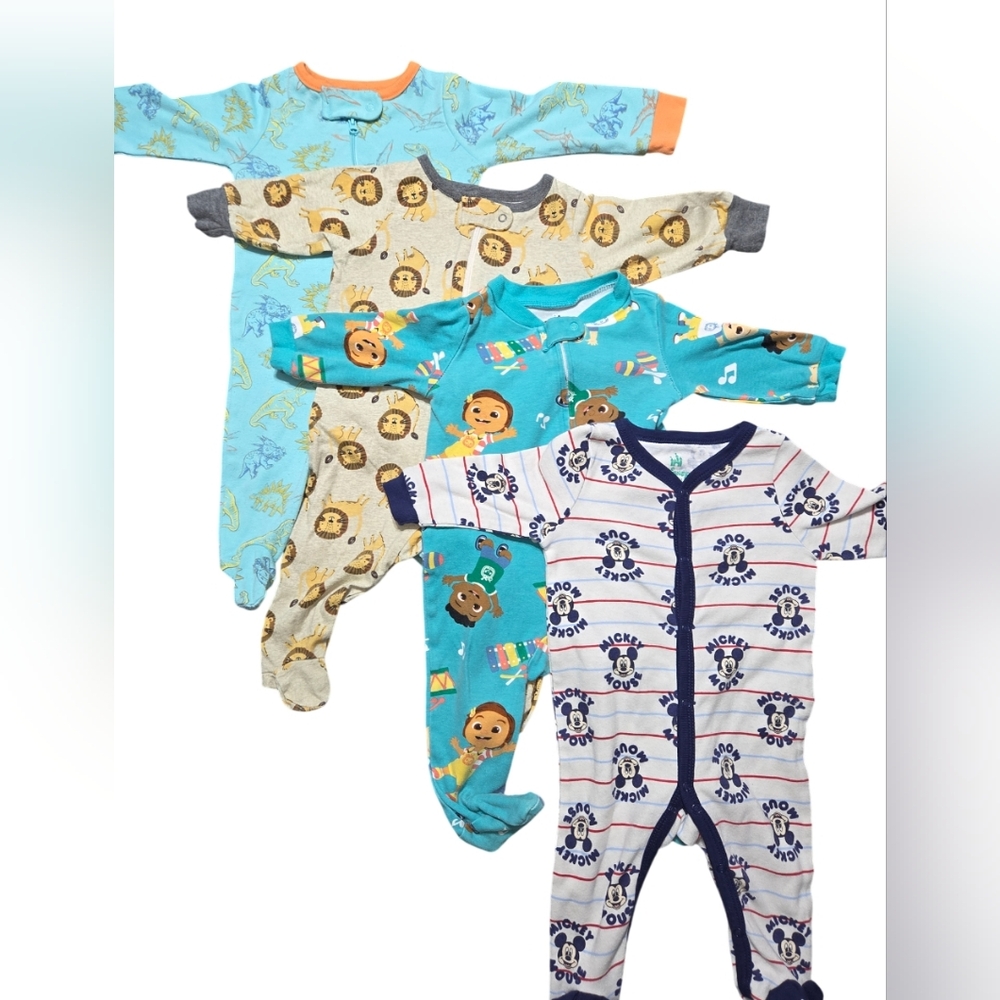 Cocomelon, Disney, & Kidgets Infants 4pc Pajama Footies - Multi Color EUC
